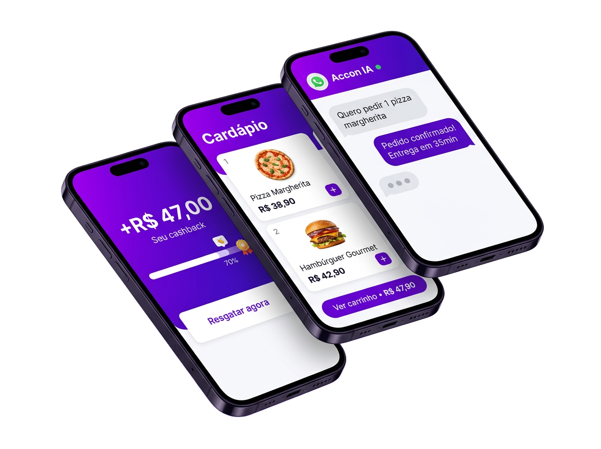 App Accon — cardápio digital, WhatsApp com IA e cashback no celular